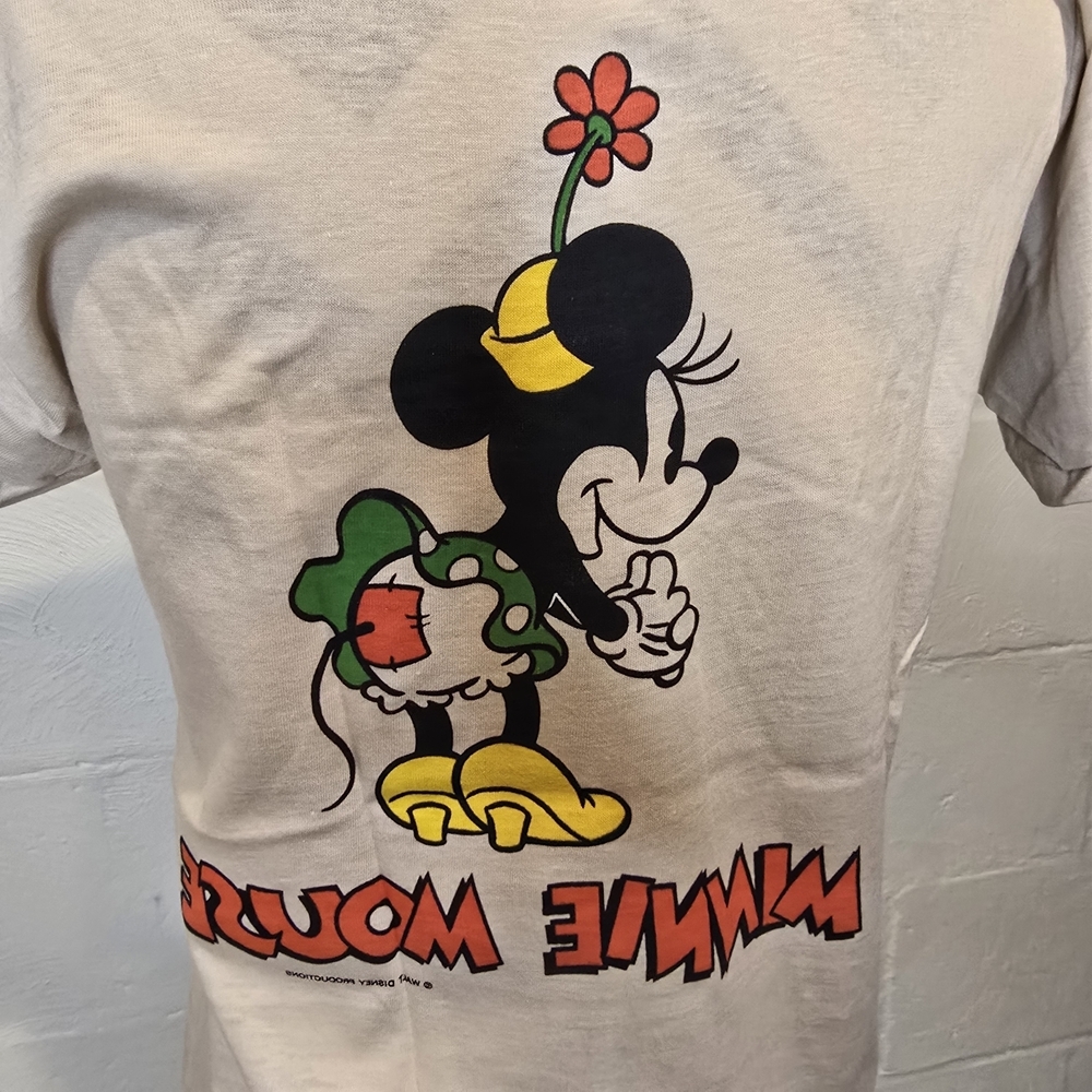 Vintage 70s Disney Minnie Mouse Double Sided Shirt Beige Single Stitch MEDIUM. - Picture 6 of 12